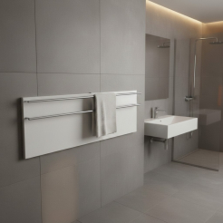 Полотенцесушитель электрический, акриловый, белый LAGUSTO ECO Design 1200х370, 2 поручня цвет никель (PR002MBSN.1)