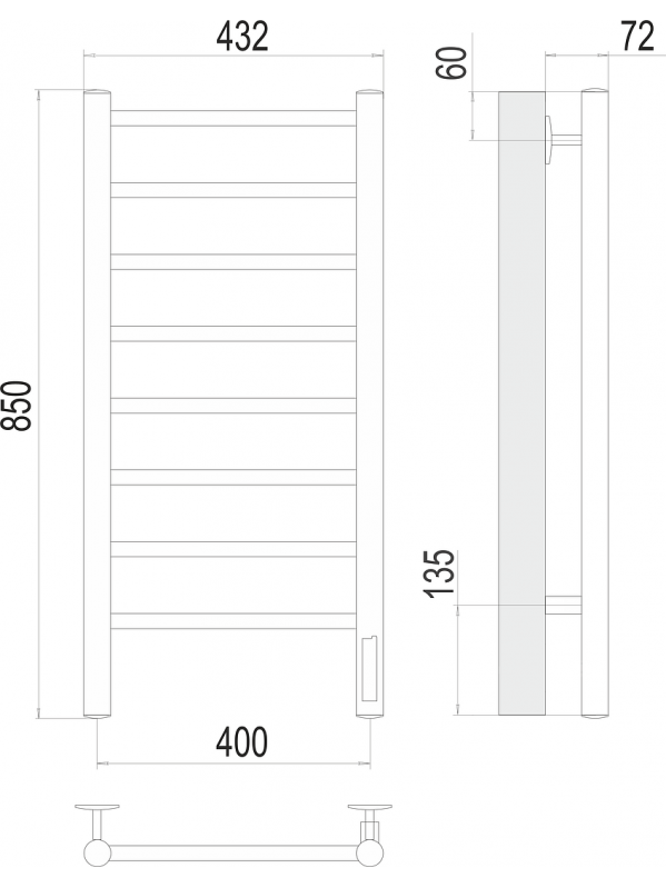 Аврора П8 400х850 Электро (quick touch) Полотенцесушитель TERMINUS