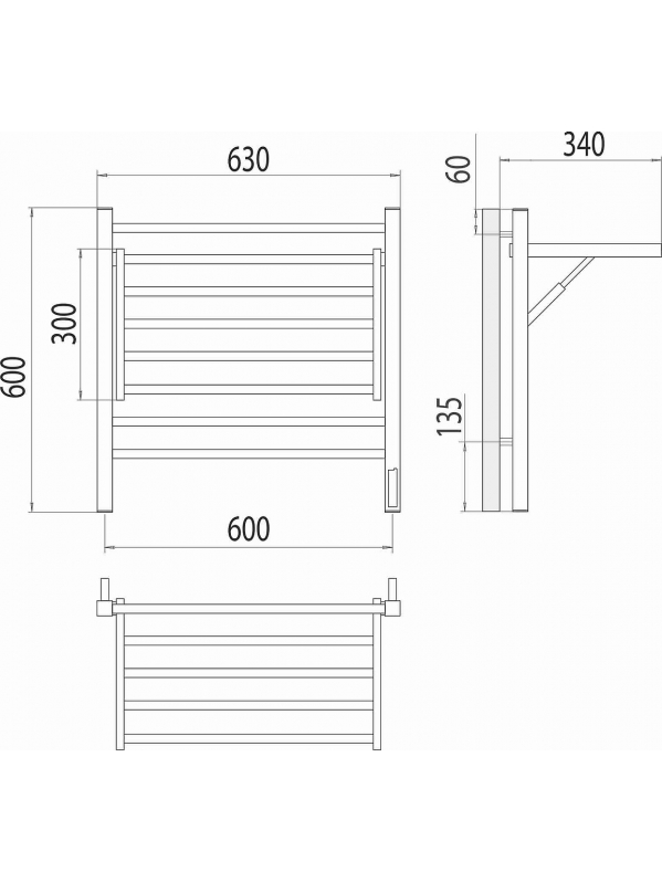 Горизонт П8 600х600 электро КС ЧЕРНЫЙ МУАР (sensor quick touch) Полотенцесушитель TERMINUS
