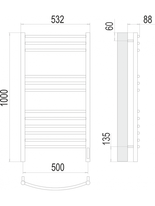 Классик П12 500х1000 электро (sensor quick touch) Полотенцесушитель TERMINUS