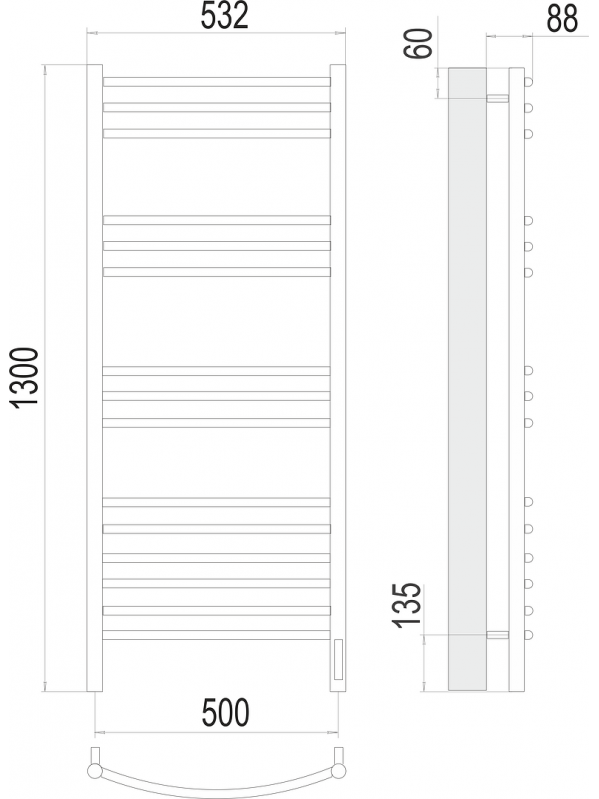 Классик П15 500х1300 электро (sensor quick touch) Полотенцесушитель TERMINUS