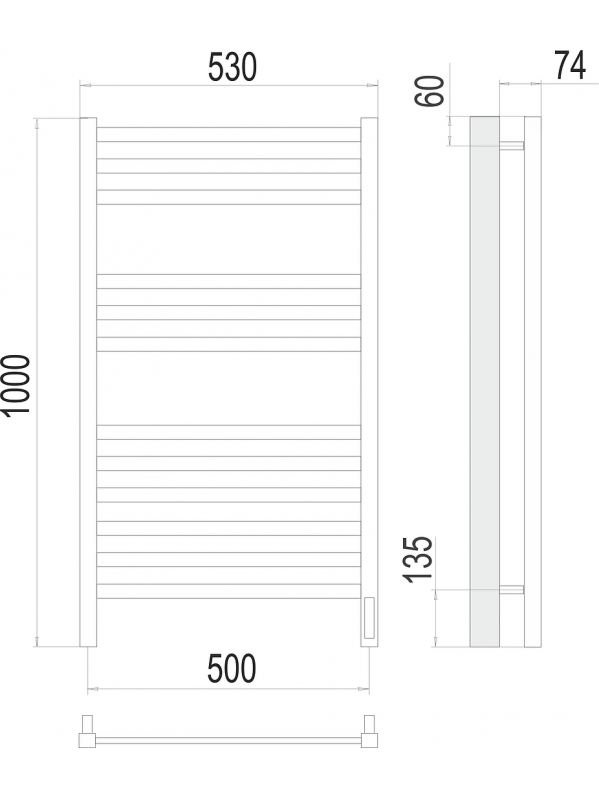 Ното П12 500х1000 электро (sensor quick touch) Полотенцесушитель TERMINUS